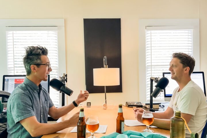 Matt Altmix and Joel Larsgaard recording How To Money podcast